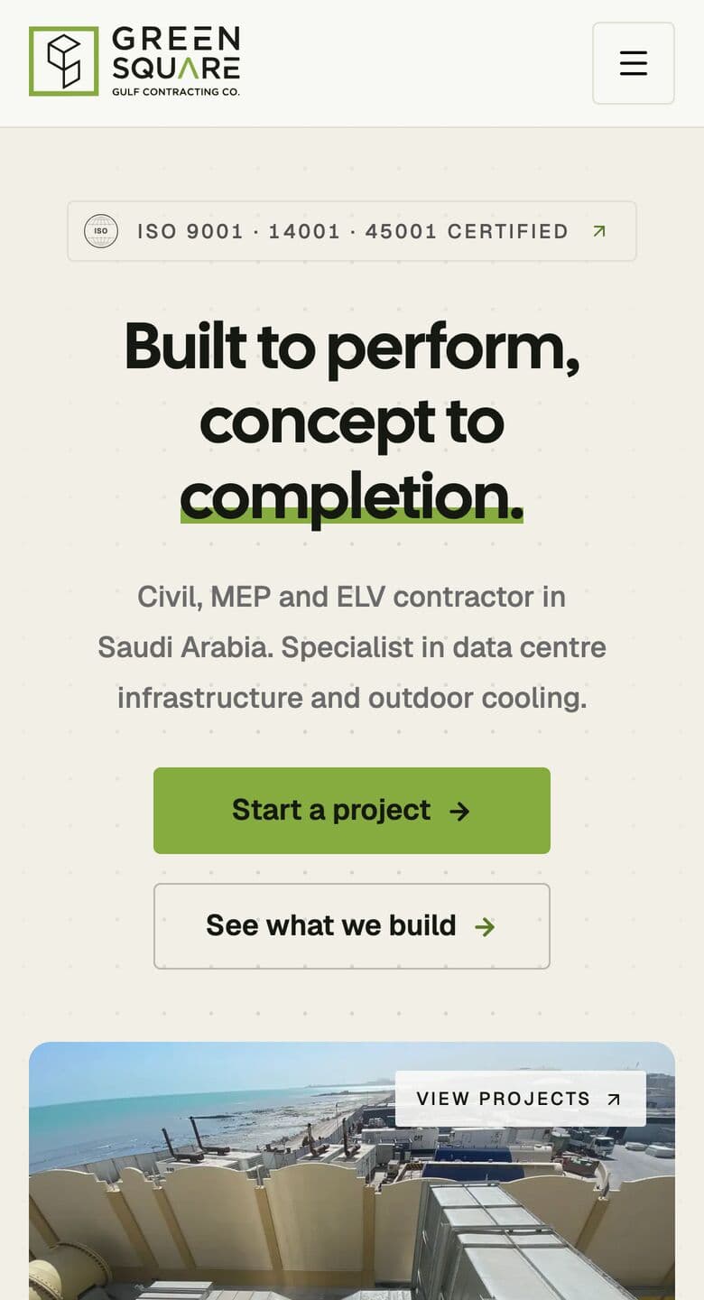 Engineering contractor site we built, on mobile
