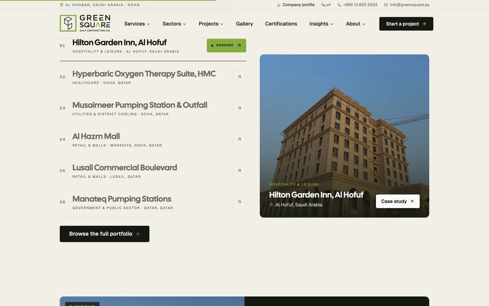 Project list on an engineering contractor site we built