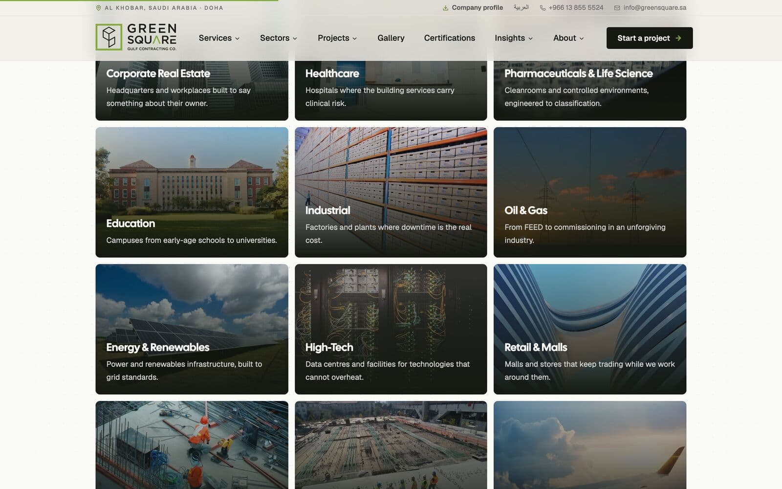 Sectors grid on an engineering contractor site we built