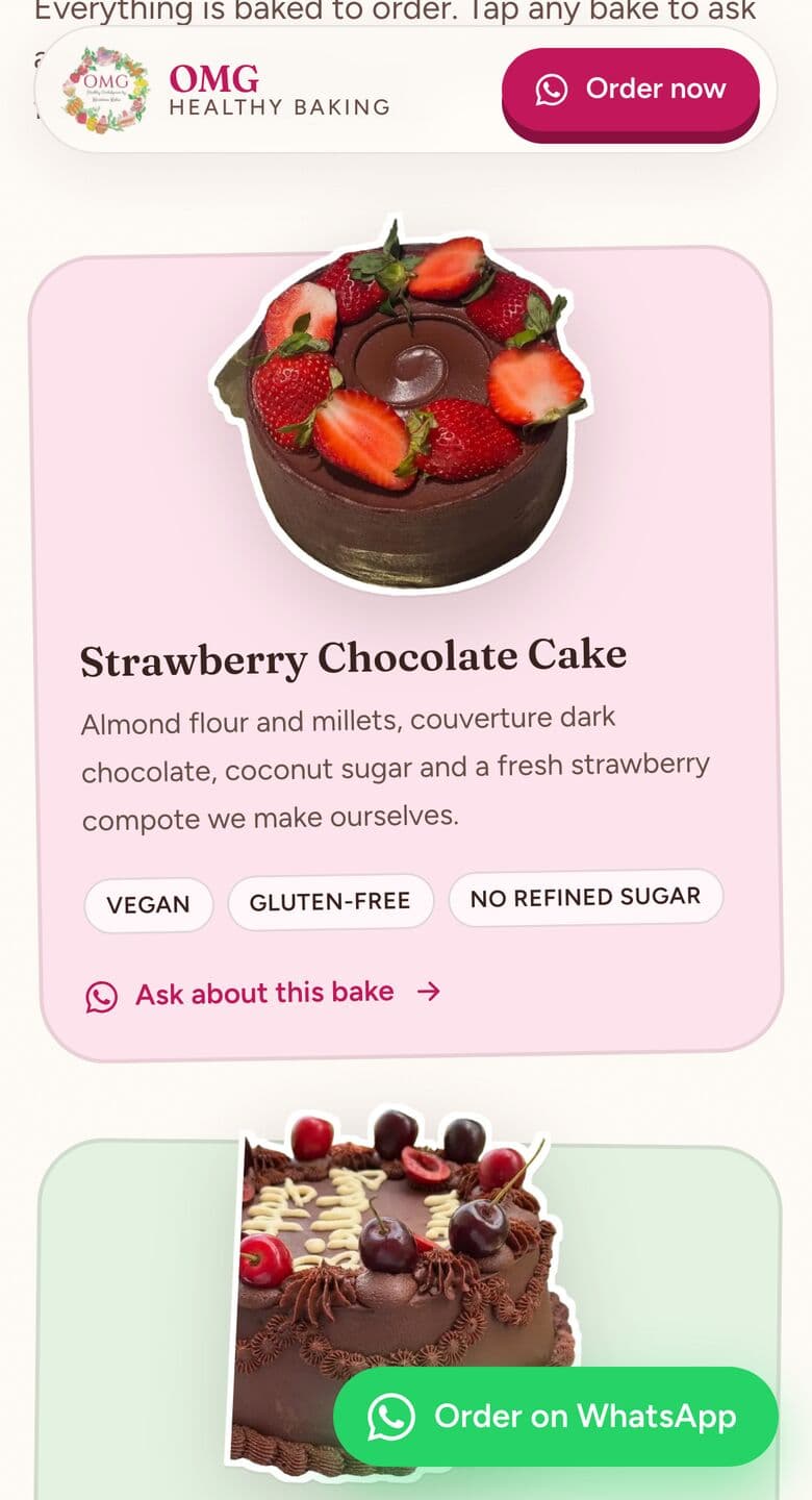 Bakery menu card on mobile