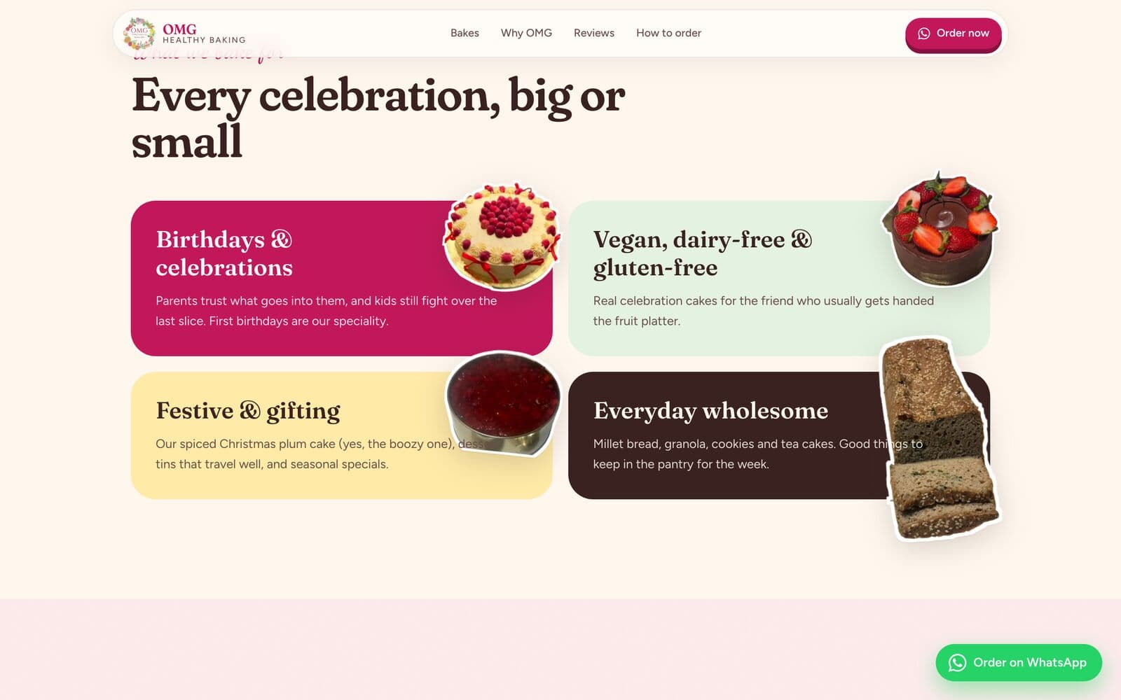 Occasions grid on a bakery site we built