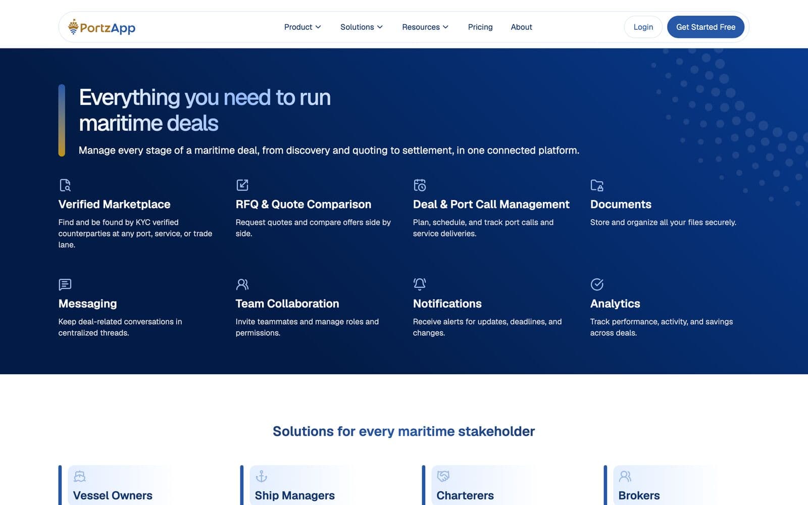 PortzApp platform features section