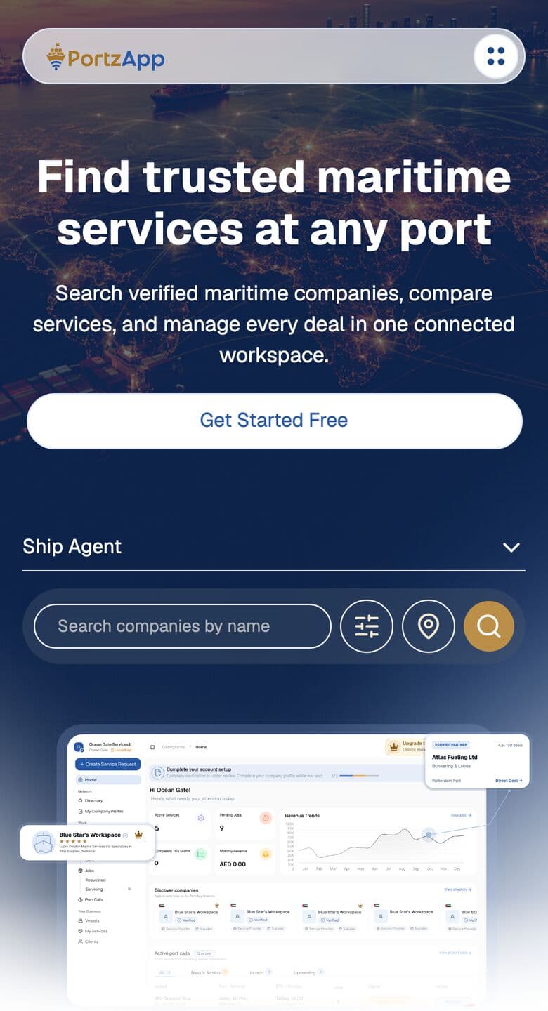 PortzApp homepage on mobile
