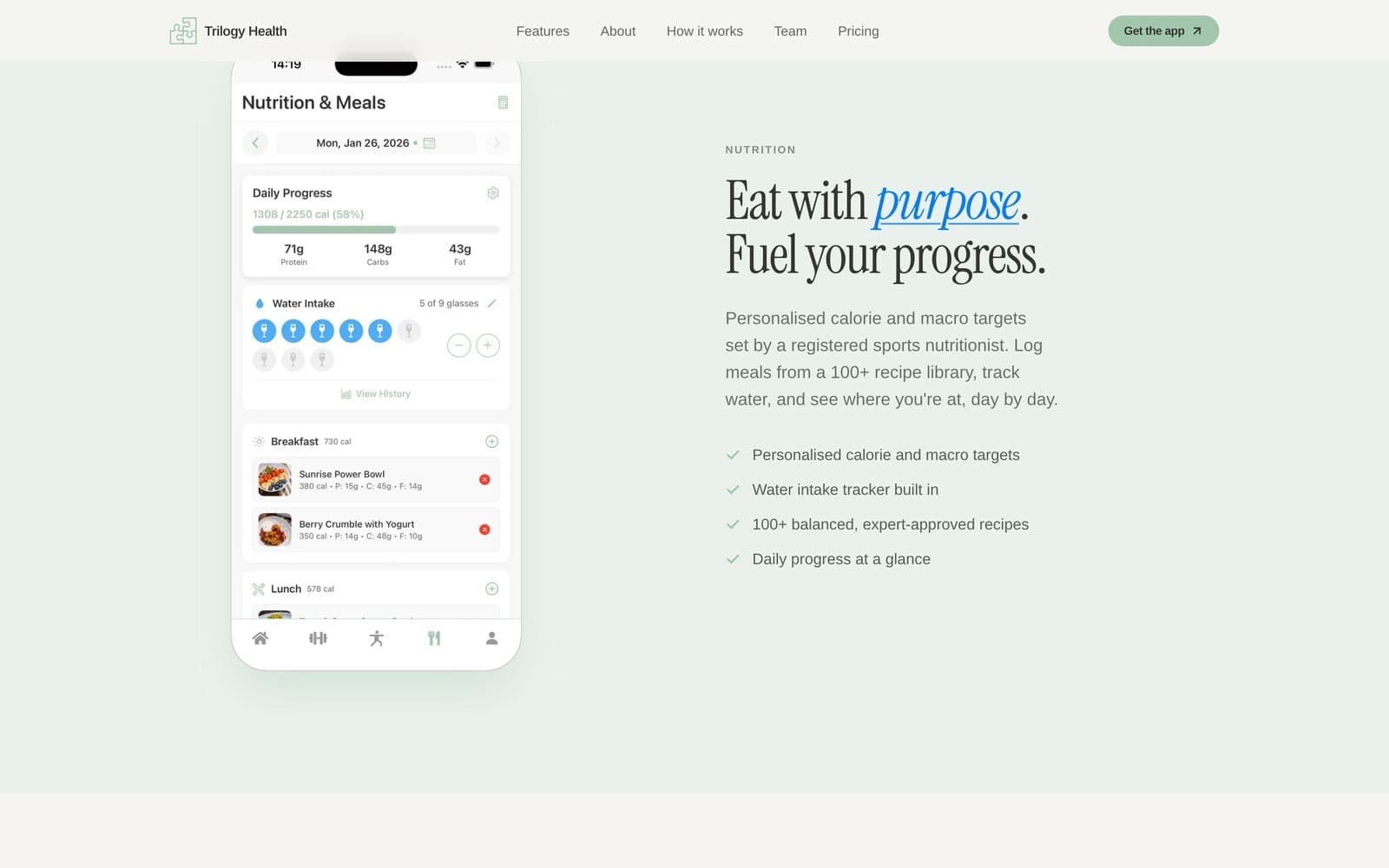 Nutrition feature section on the Trilogy Health site